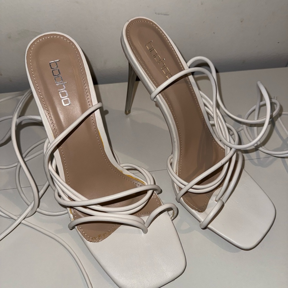 Boohoo Cream Strappy Heels